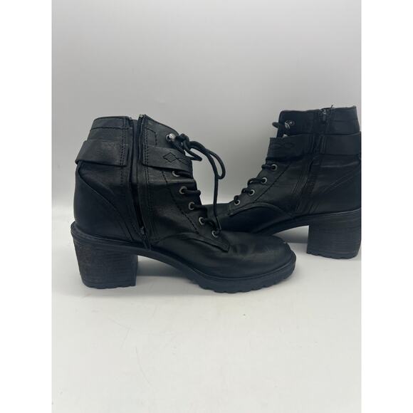 Zodiac Gemma Leather Block Heel Combat Lace-up Zip Boots Black Women's 8.5M - Picture 10 of 11